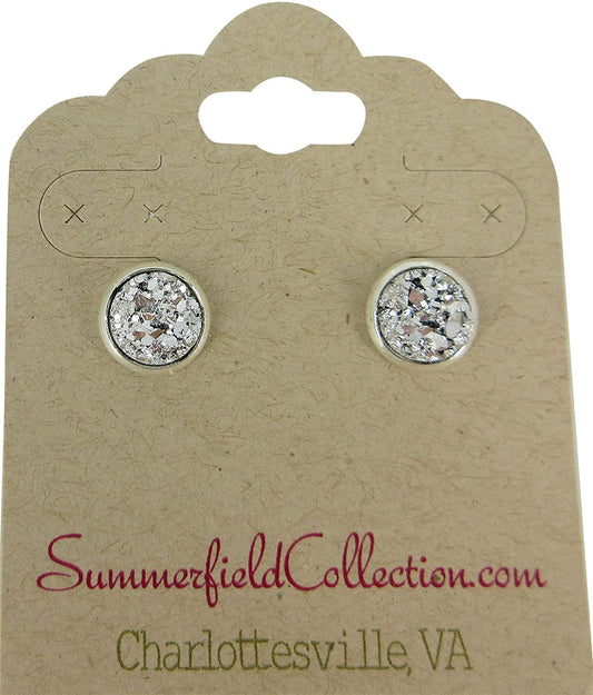 Silver-tone Metallic Faux Druzy Stone Stud Earrings 8mm