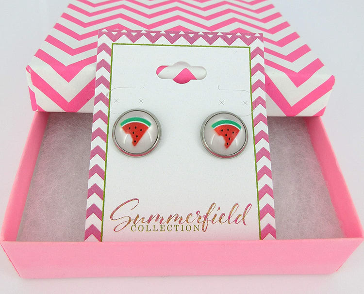 Stainless Steel Watermelon Resin Stud Earrings 12mm