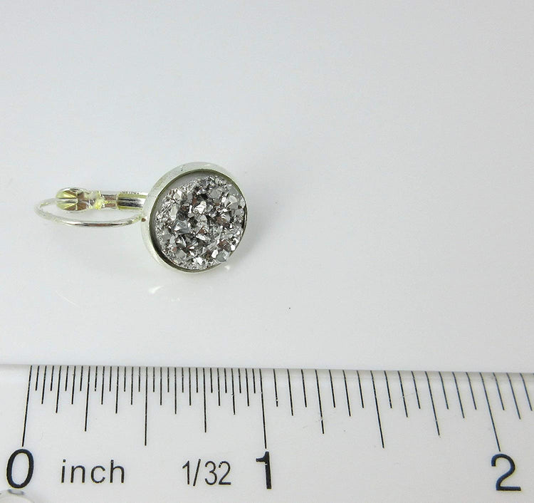 Silver-tone Metallic Faux Druzy Stone Lever-back Drop Earrings 12mm