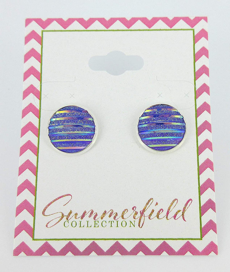 Silver-tone Lavender Purple Frosted Metallic Rainbow Stud Earrings 12mm