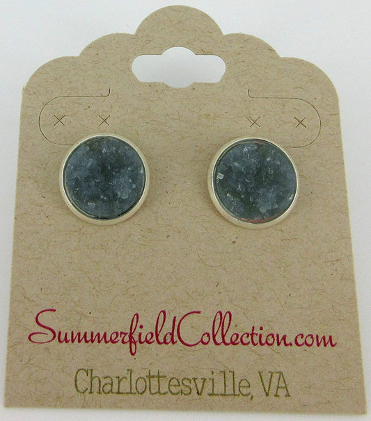 Silver-Tone Gray Faux Druzy Stone Stud Earrings 12mm
