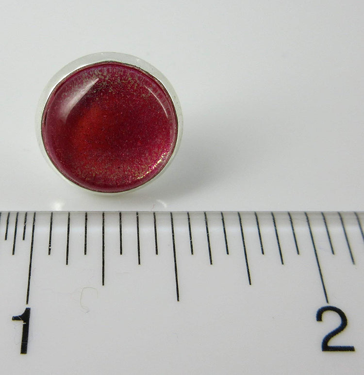 Silver-tone Pink and Gold Shimmer Glitter Glass Stud Earrings Hand-painted 12mm