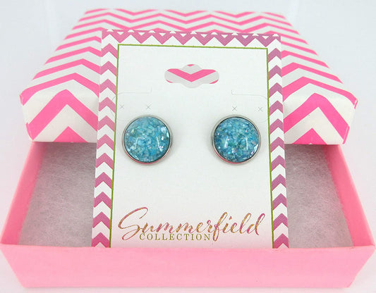 Stainless Steel Seafoam Blue Faux Shell Stud Earrings 12mm