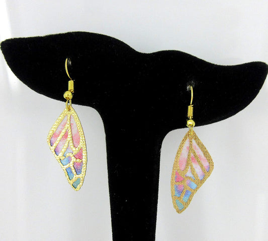 Vivid Rainbow Butterfly Wing Fabric Dangle Earrings