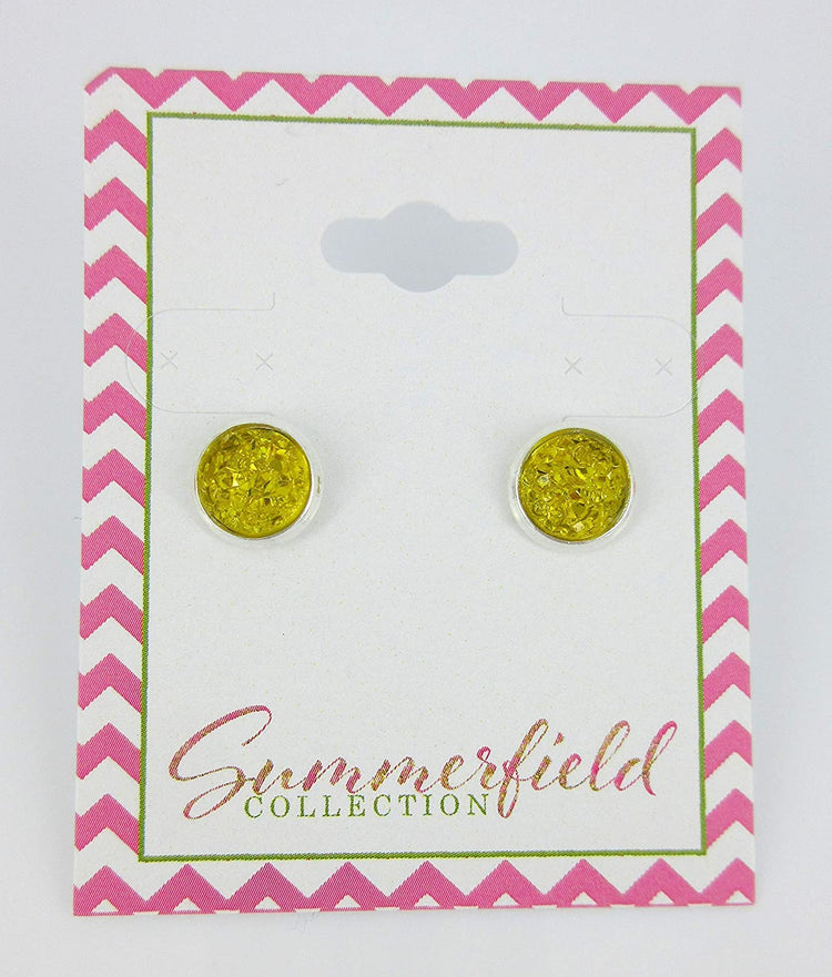 Silver-tone Yellow Faux Druzy Stone Stud Earrings