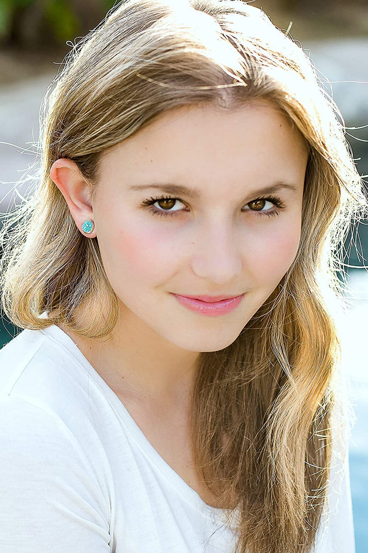 Silver-tone Pastel AB Faux Druzy Stone Stud Earrings 8mm (Aqua Blue)