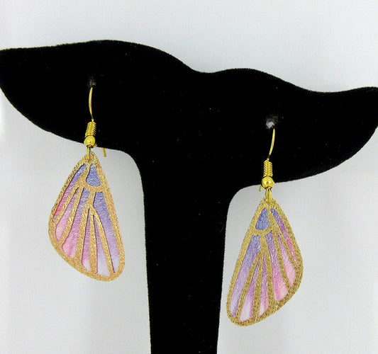 Hot Pink and Purple Butterfly Wing Fabric Dangle Earrings