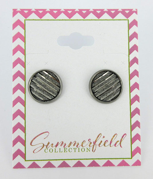 Hematite-tone Gunmetal Gray Frosted Metallic Stud Earrings 12mm