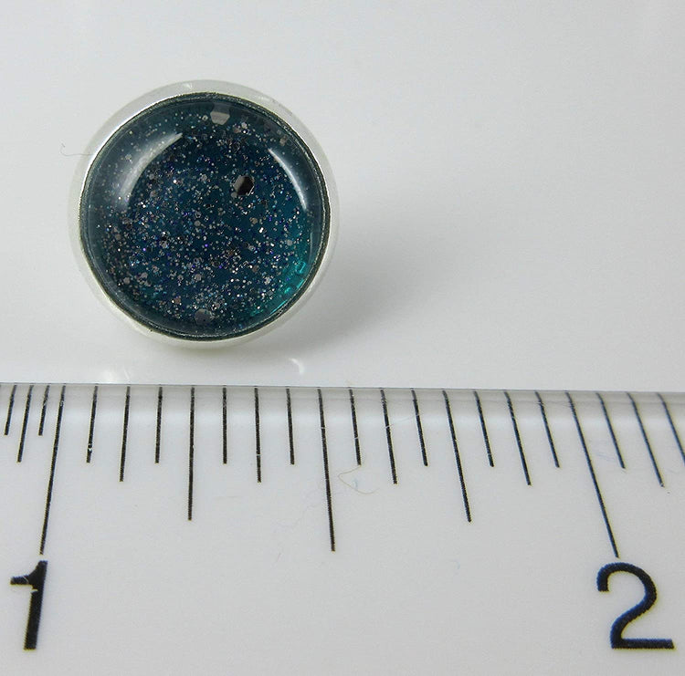 Silver-tone Twinkle Glitter Glass Galaxy Stud Earrings Hand-painted 12mm