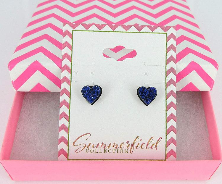 Stainless Steel Dark Purple Glitter Acrylic Heart Stud Earrings 8mm