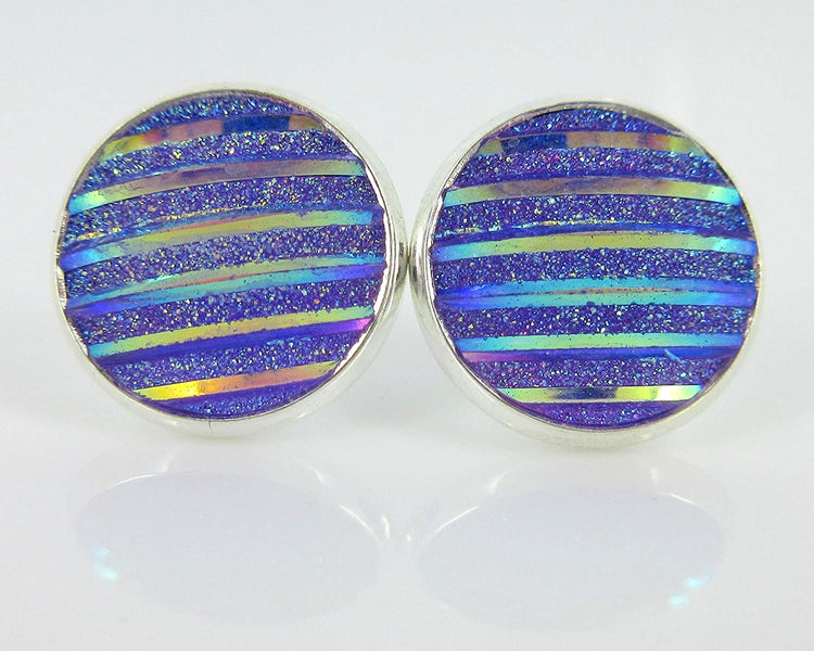 Silver-tone Lavender Purple Frosted Metallic Rainbow Stud Earrings 12mm
