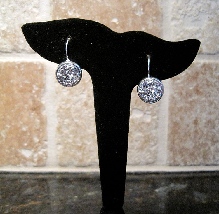 Silver-tone Metallic Faux Druzy Stone Lever-back Drop Earrings 12mm
